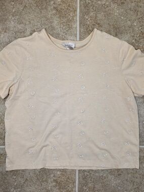 Y2K Embroidered Floral Tee Petite Large Neutral Cottagecore